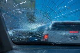 Cracked windshield after a car accident
