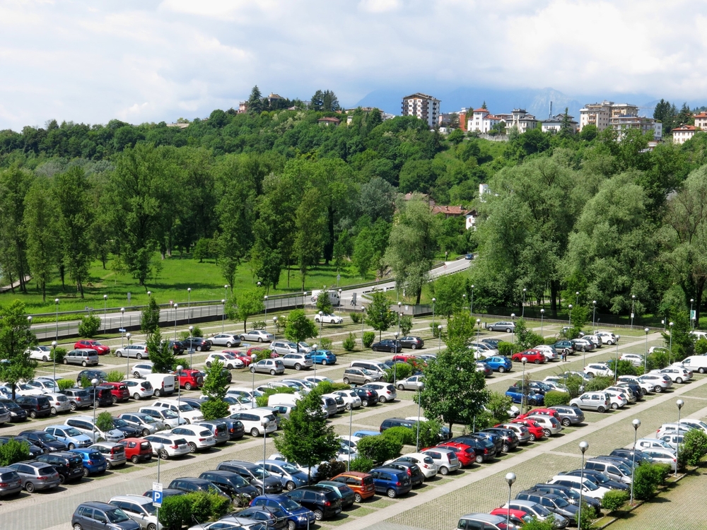 aerial view of a parking lot